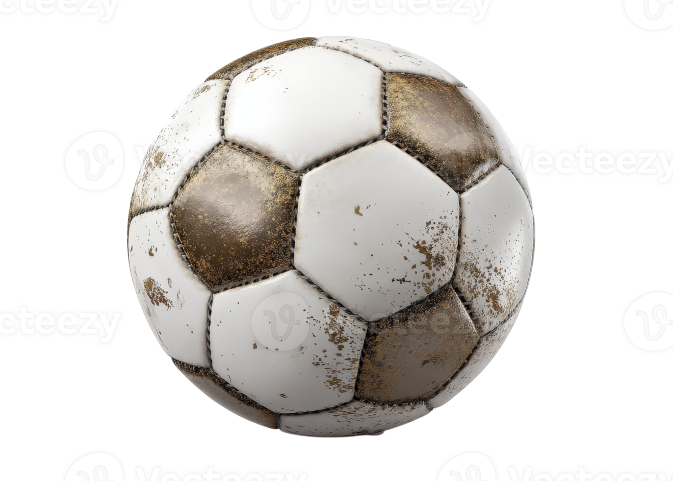 Dirty soccer ball isolated on transparent background, sport, game, play. png