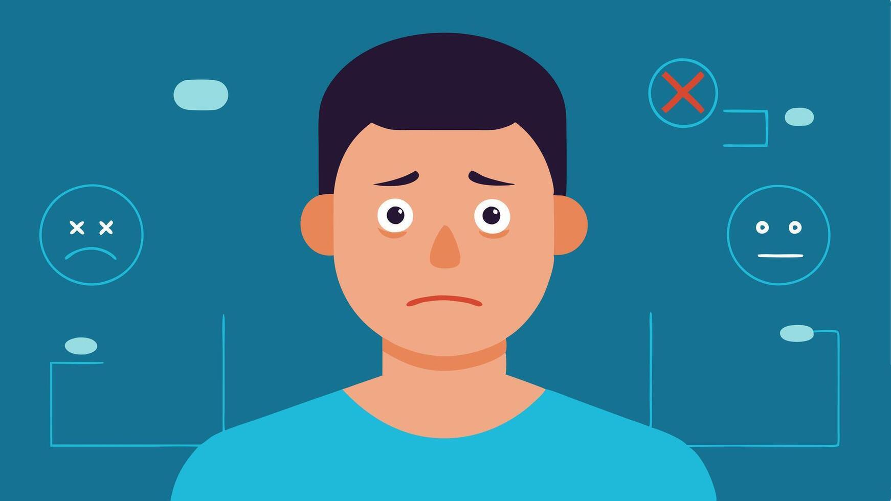 Emotion Display An illustration showing a range of emotions on the suspects face fear anxiety and uncertainty to showcase the psychological pressure of the interrogation.. vector