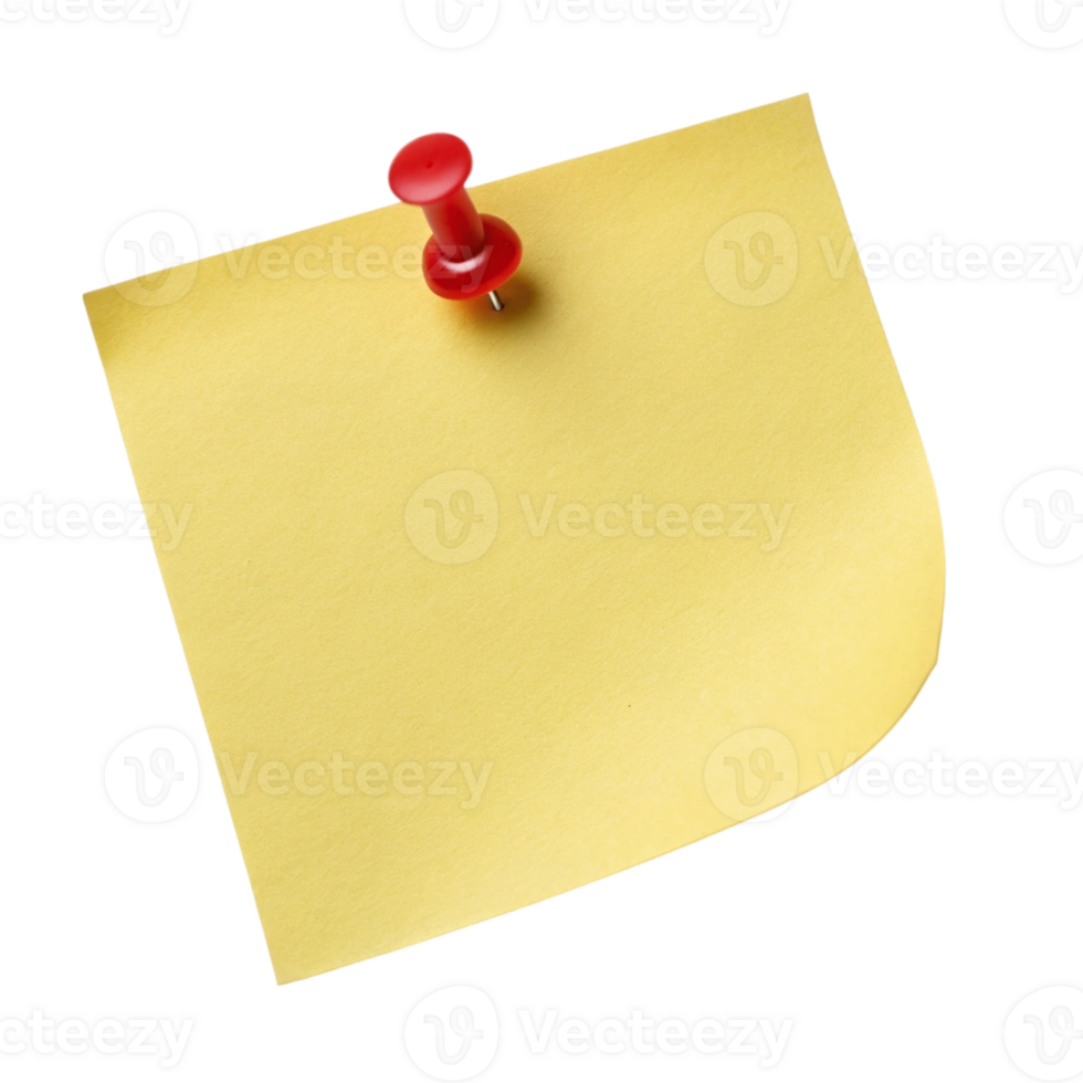 yellow sticky note with push pin on transparent background png