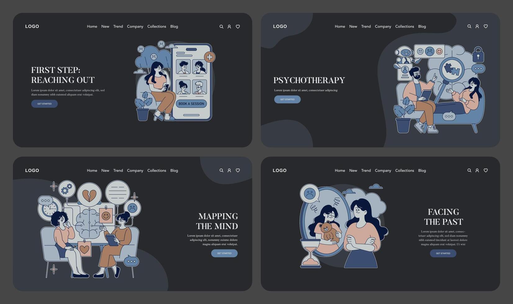 Illustrations of therapy concepts and sessions vector