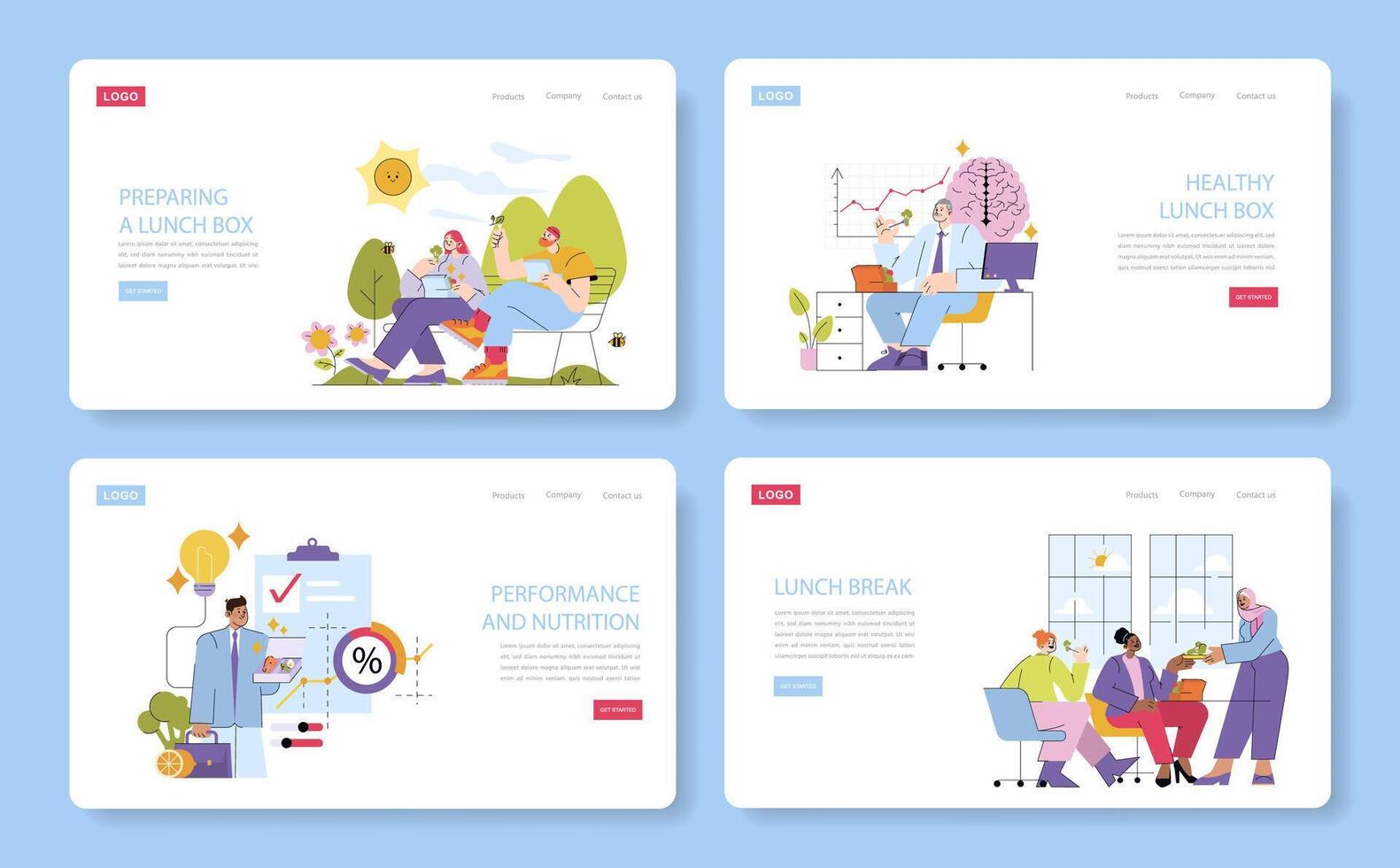 Preparing Lunch Boxes and Nutrition Tips Set vector