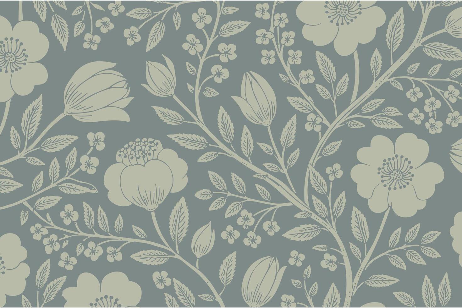 Elegant beige floral pattern on a muted blue background vector