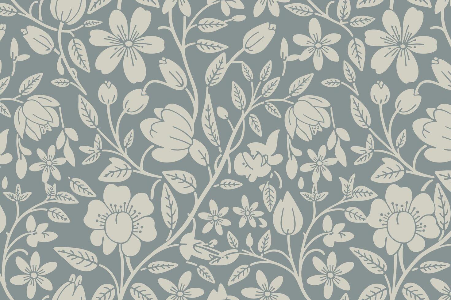 Elegant floral pattern with cream flowers on a dusty blue background vector