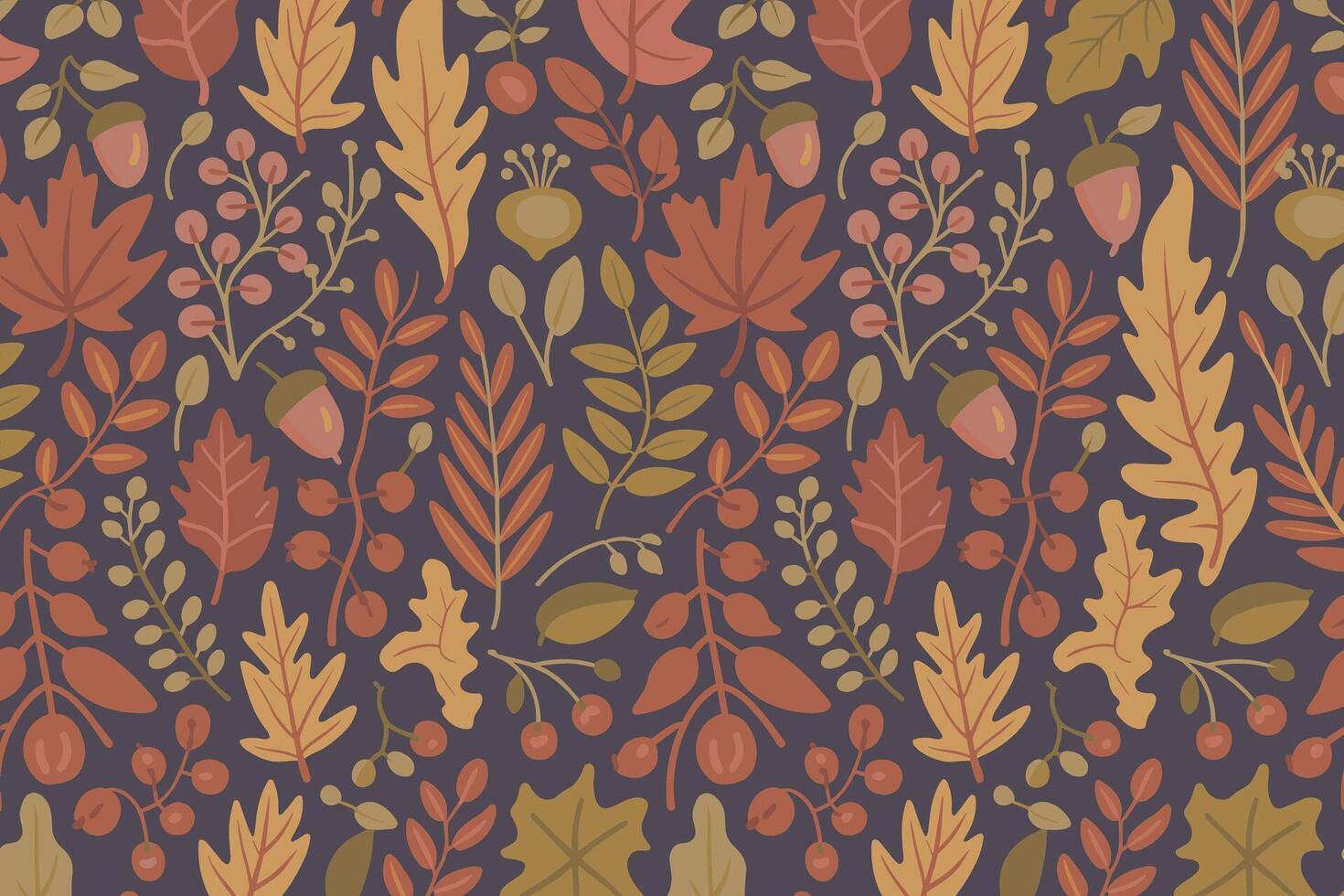 Autumn leaves and acorns seamless pattern background vector