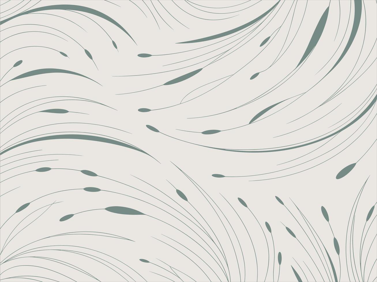 Abstract pattern of flowing green grass blades and seed heads on a light background vector