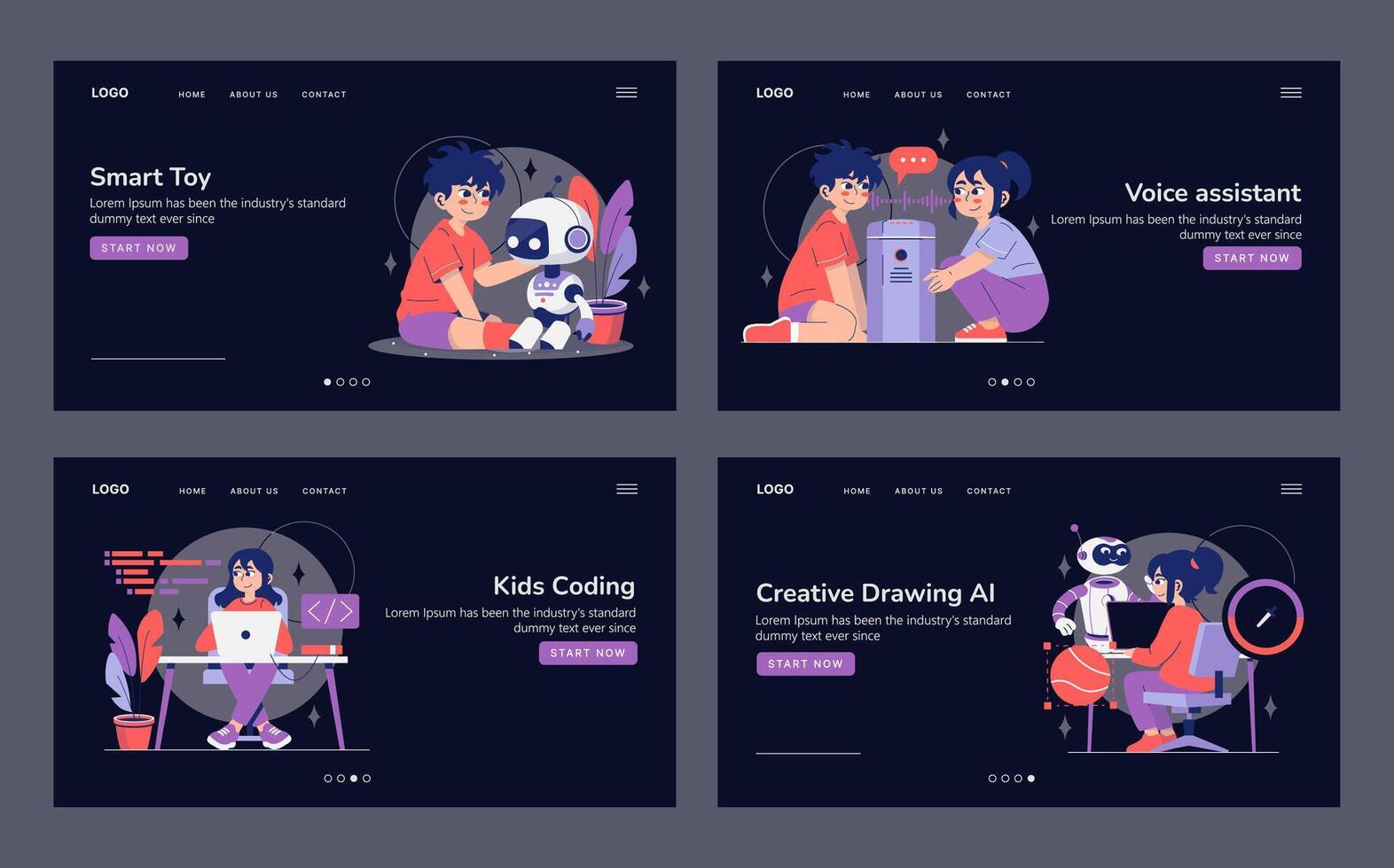 Kids using smart toys and learning technology vector