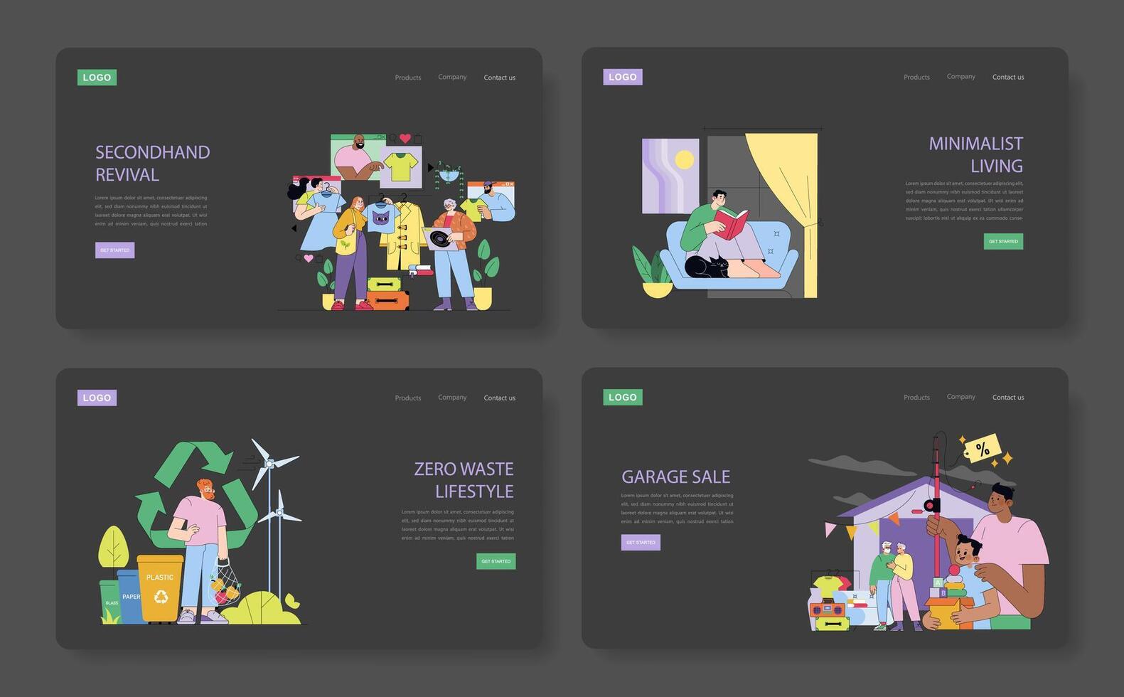 Sustainable living concepts illustrated in multiple panels vector