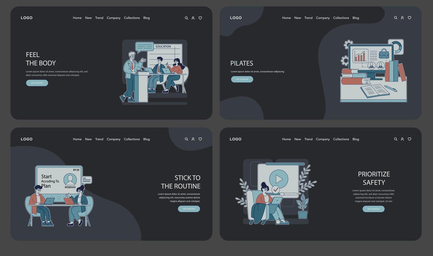 Fitness and wellness web design concepts vector