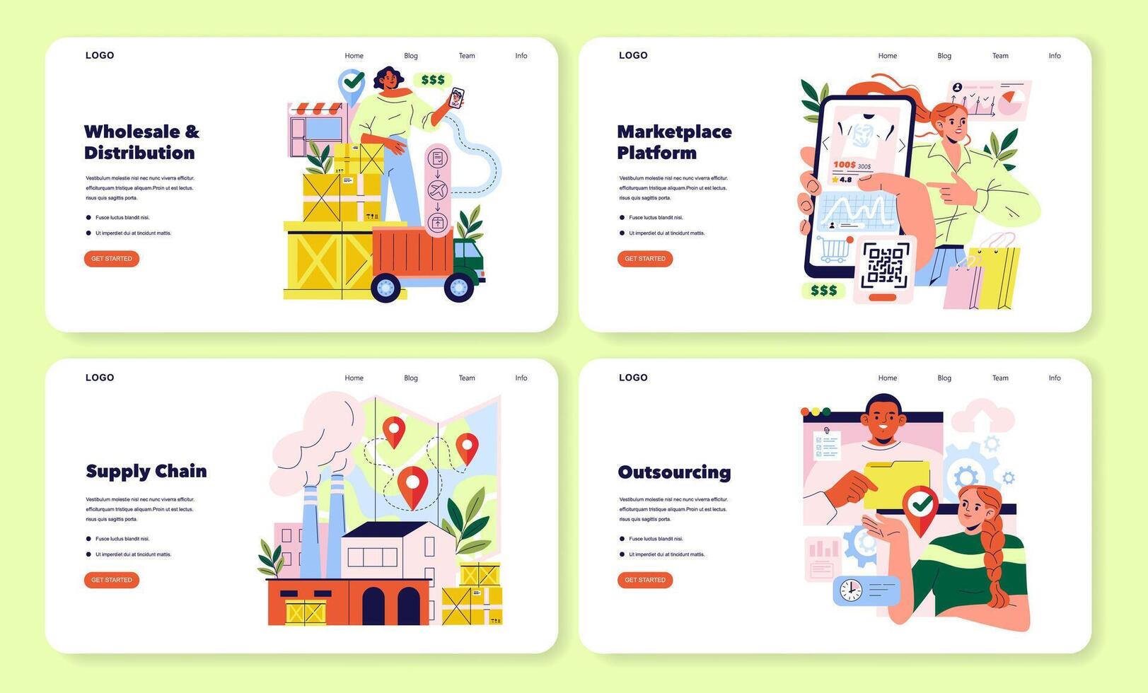 Illustration of Wholesale Distribution and Outsourcing vector