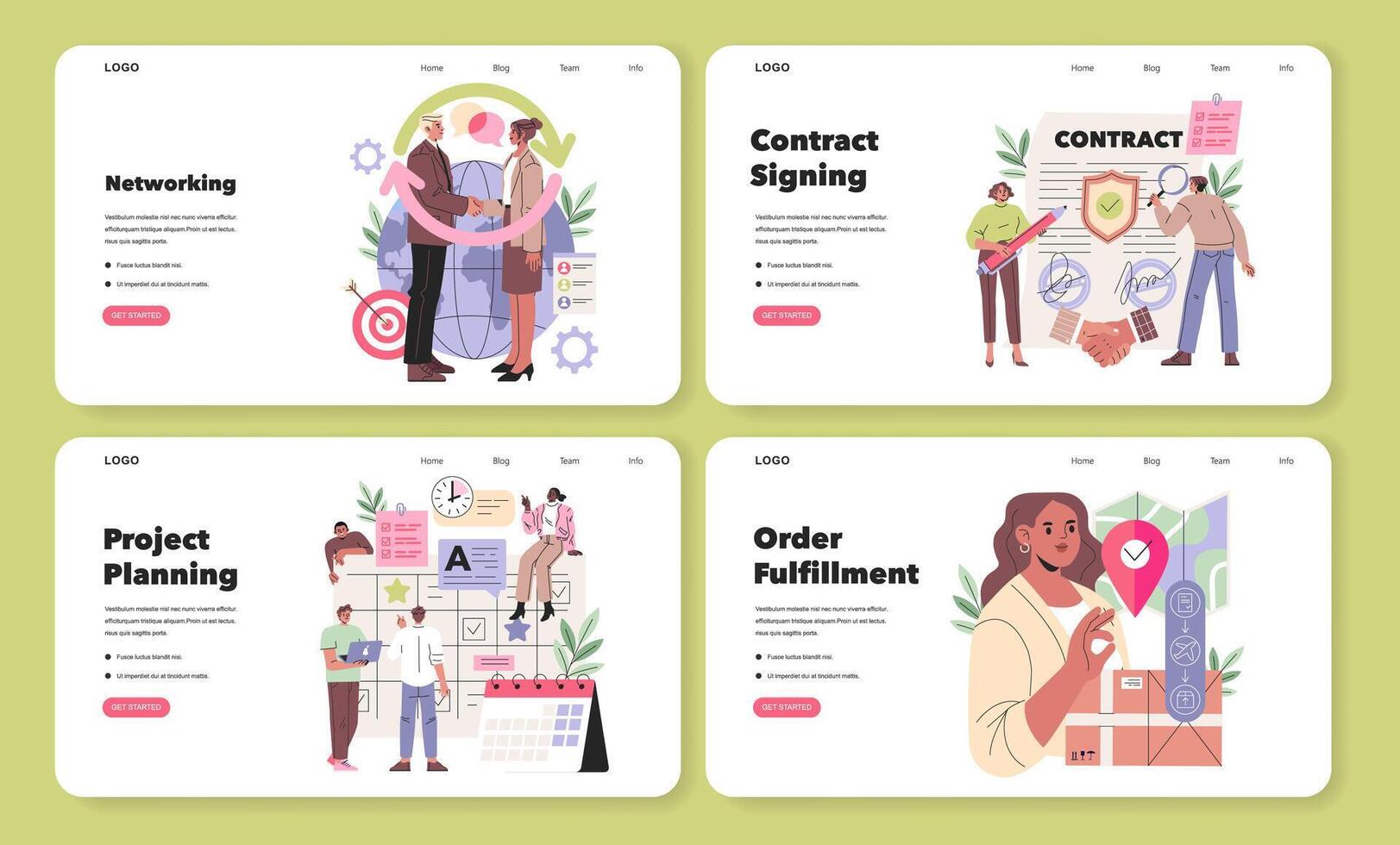 Business Process Illustrations with Networking and Contract Signing vector