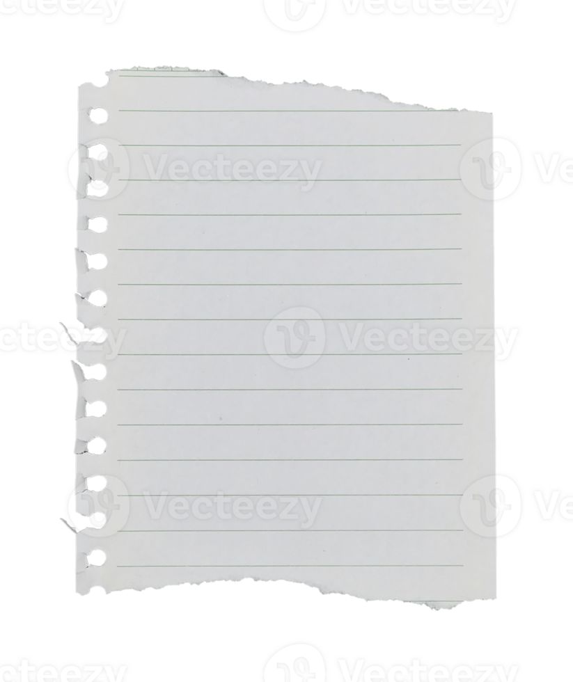 Blank torn note paper with lines on transparent png