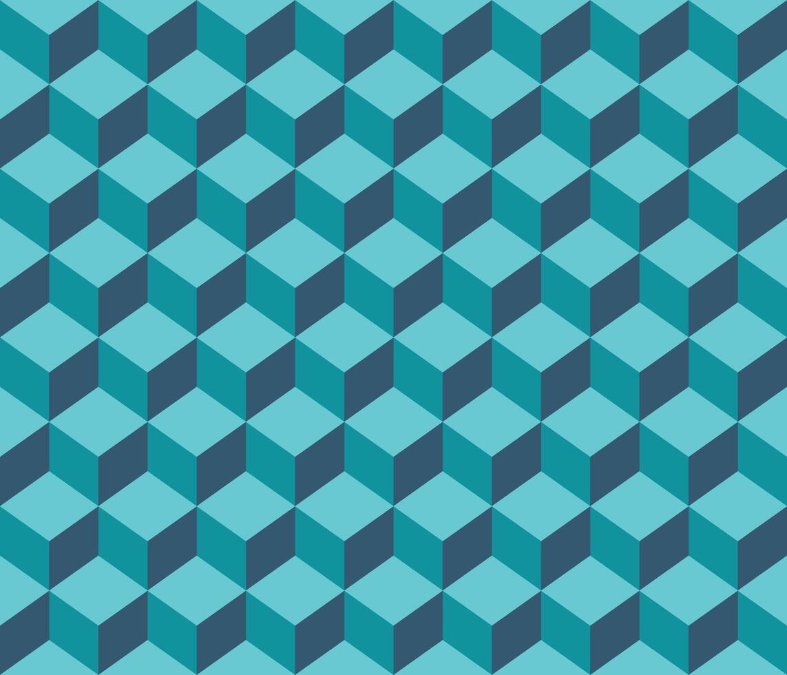 aqua blue geomatrical cubes seamless pattern Cube shapes. Optical illusion vector