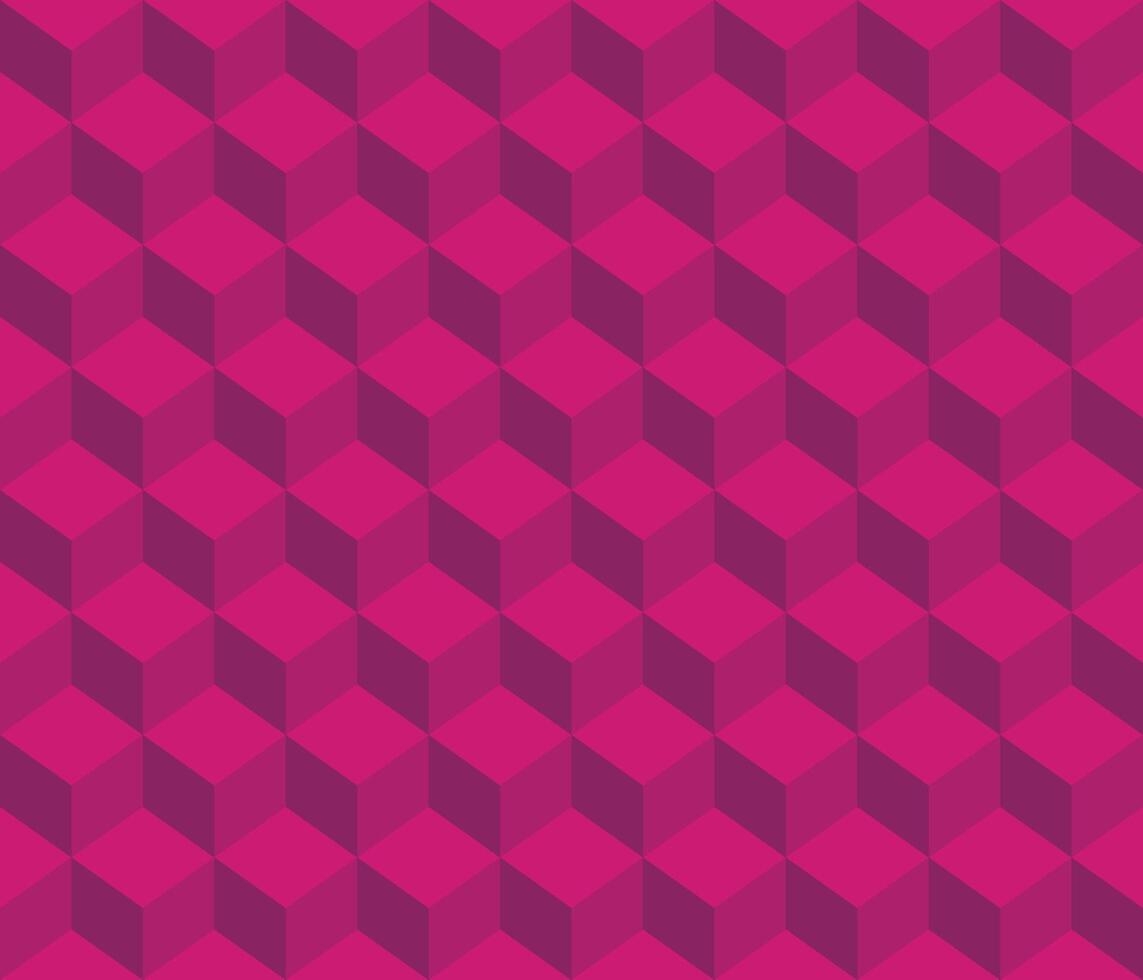 Dark pink geomatrical cubes seamless pattern Cube shapes. Optical illusion vector