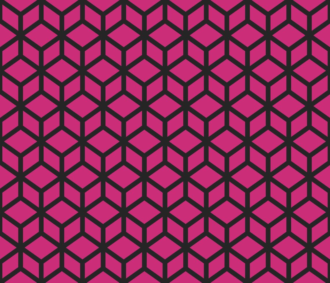 Pink geomatrical cubes with on grey background seamless pattern vector