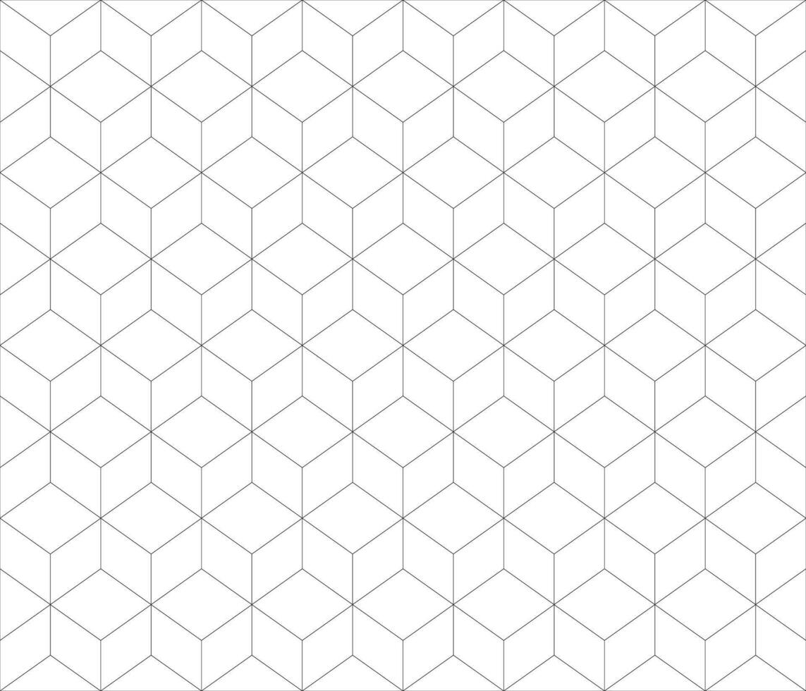 Black lined geomatrical cubes seamless pattern Cube shapes. Optical illusion vector