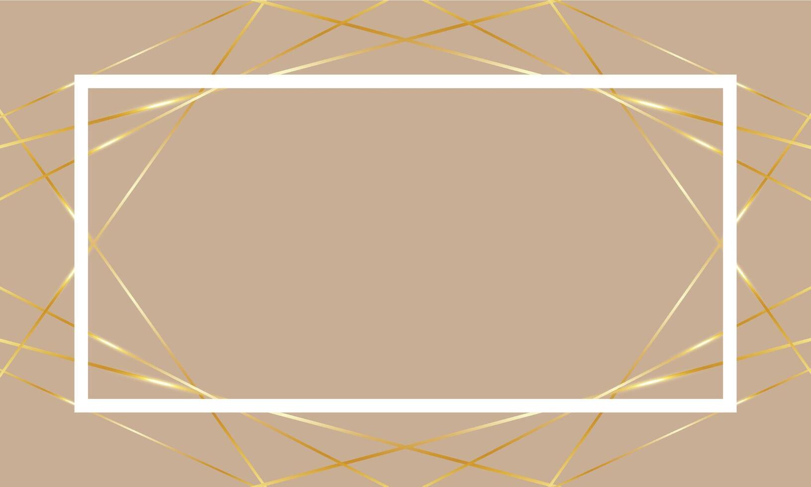 Abstract background low poly golden lines with white frame on beige color background, blank space vector