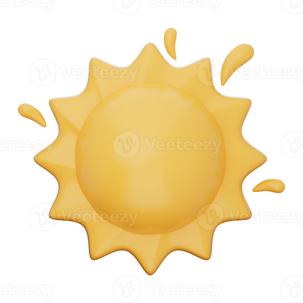 Sun icon showing bright daylight, warm weather, and solar energy. Golden sun symbolizing summer heat, eco power, and natural light for sustainable energy. On a transparent background, 3d illustration. png