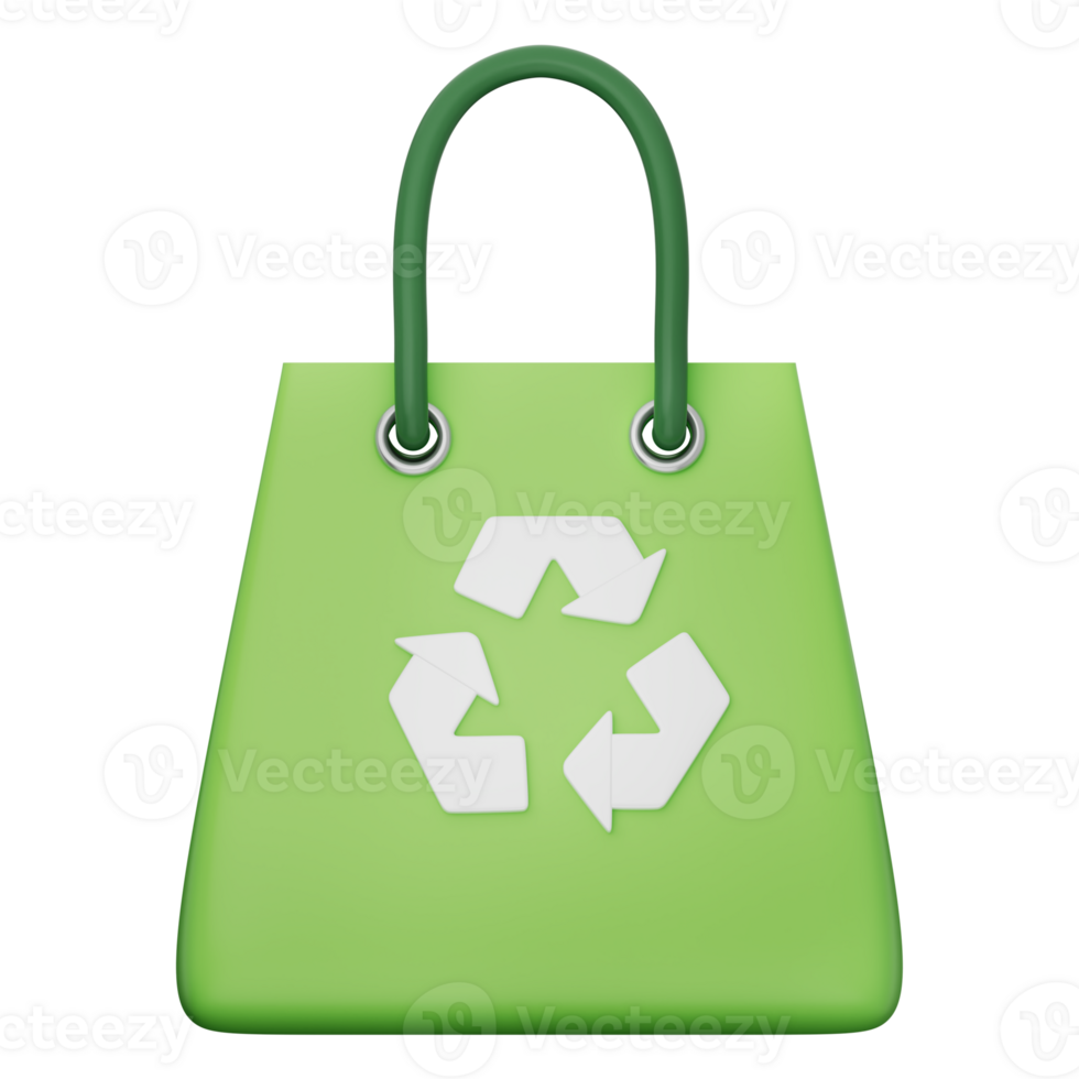 3D shopping bag recycle concept with green eco design for business, sale, discount, purchase finance shop retail brand market online consumer sustainability. transparent background 3d illustration. png