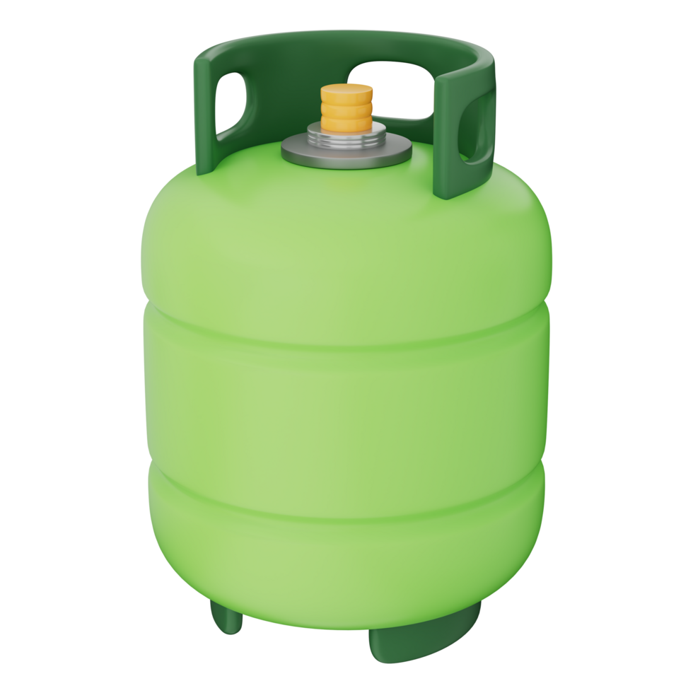 Gas tank 3d illustration with fuel cylinder showing green energy, eco-friendly propane, LPG, clean fuel, renewable power, and sustainable energy. Transparent background, 3d illustration. png