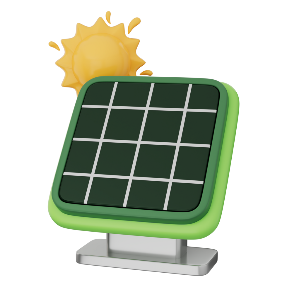 Solar panel with sun energy for renewable power, green tech, and sustainable solution, 3d illustration png