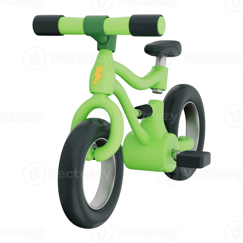 Electric bicycle with green power EV innovation for sustainable transport. This eco friendly vehicle delivers clean energy for modern mobility, commuting. On a transparent background, 3d illustration. png