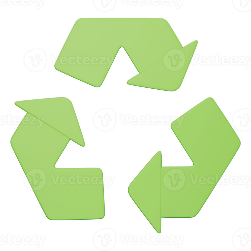 Recycling symbol in light green with three circular arrows representing sustainability, eco friendly, waste management, conservation, green energy object on a transparent background, 3d illustration. png