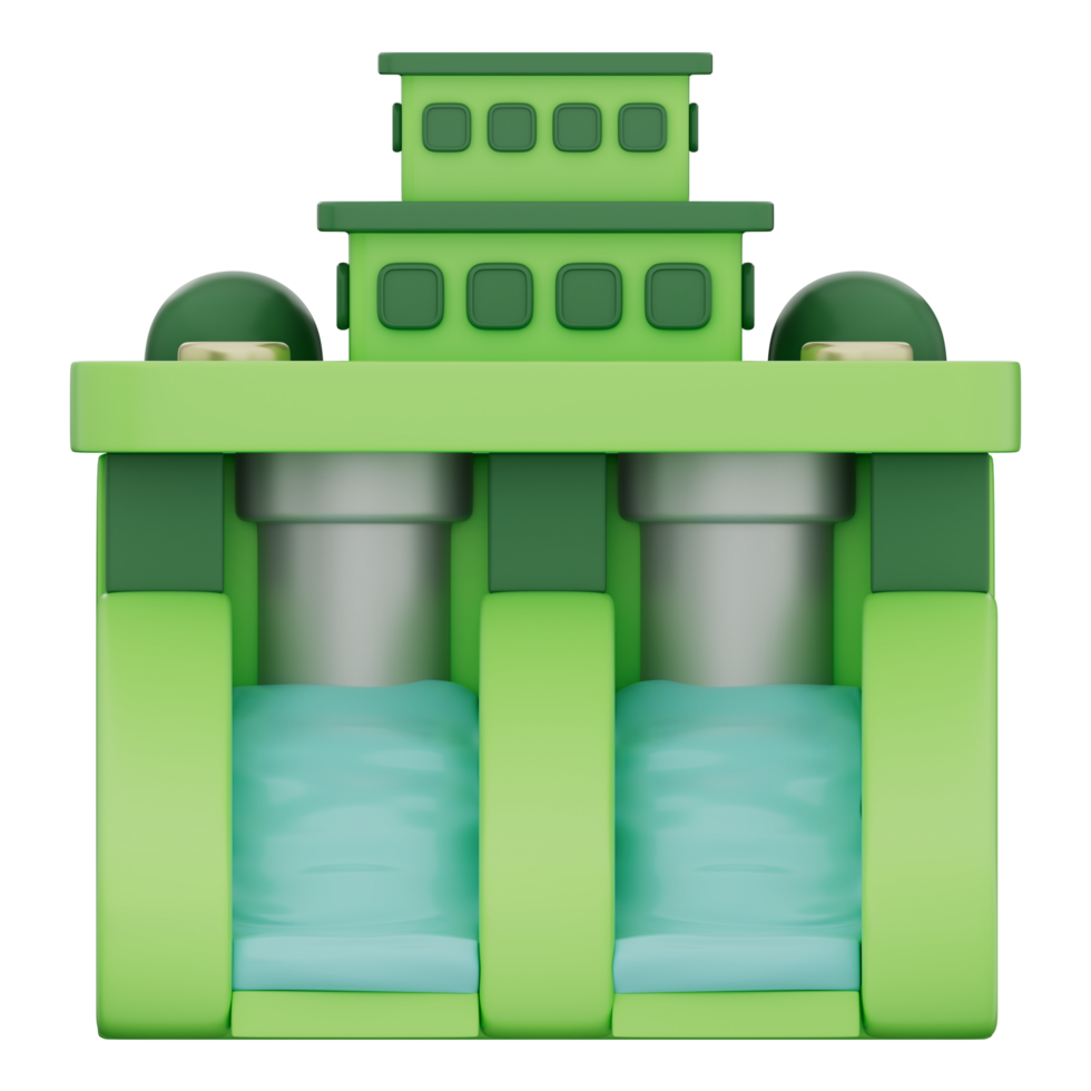 Hydroelectric dam generates, clean energy, water turbines, supporting renewable power, electricity generation, eco solutions for sustainability. Transparent background, 3d illustration. png