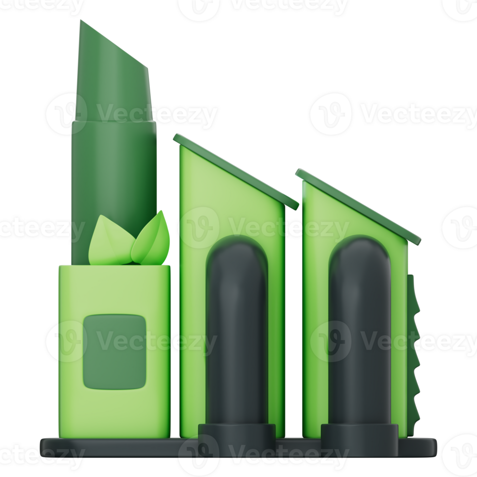 Factory with low carbon, green tech, renewable energy, clean power, sustainable industry, eco-friendly solutions, smart system, carbon footprint, innovation. Transparent background, 3d illustration. png