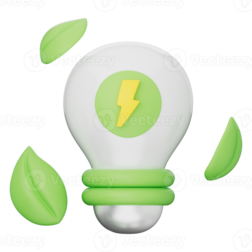 Eco lightbulb with leaf symbolizing green energy, sustainable power, energy saving, innovation, clean electricity, renewable source, and environment care on a transparent background, 3d illustration. png