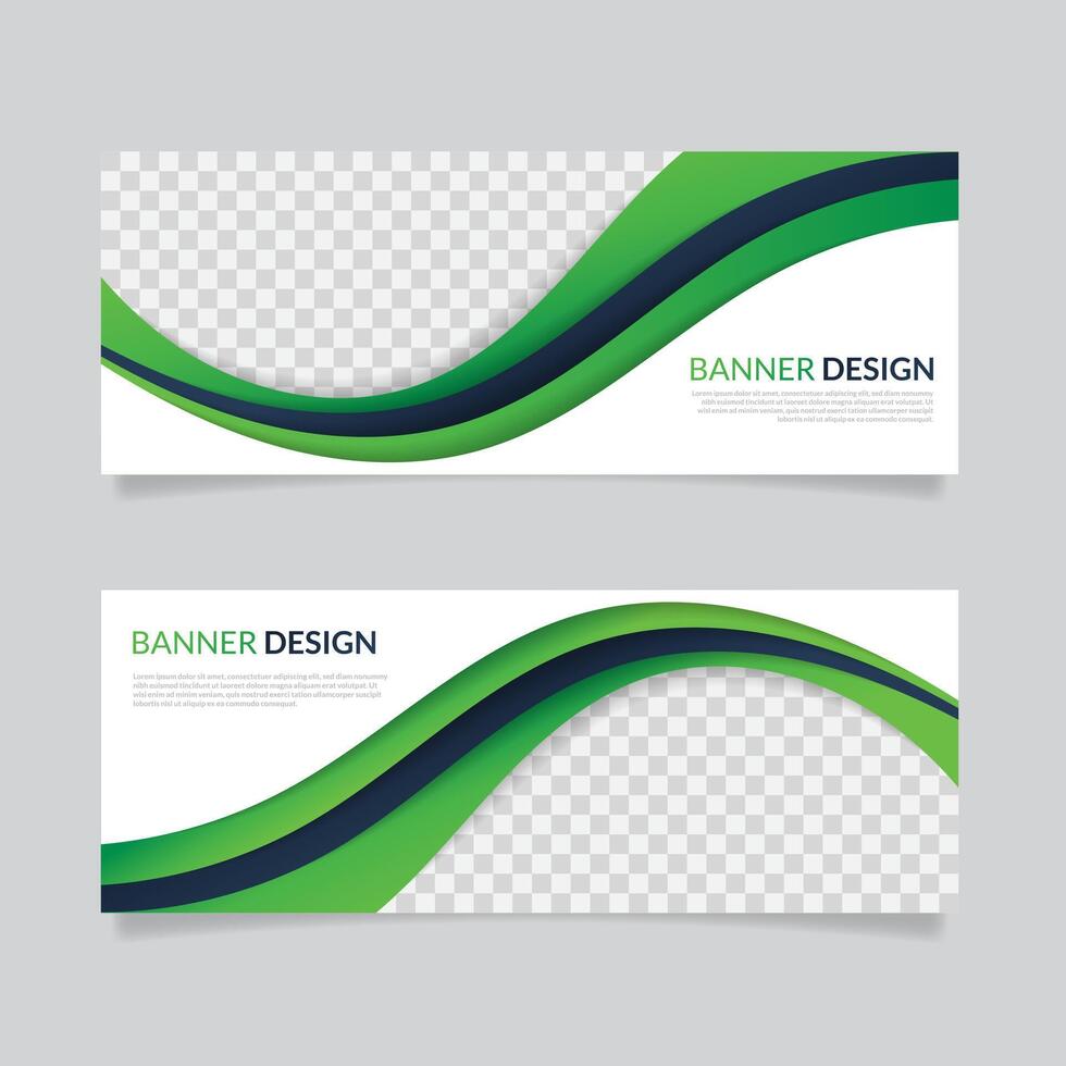 two banners with green and white waves vector