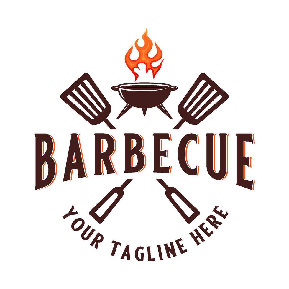 Barbecue logo. grill and spatula elements in vintage style for restaurant or barbecue vector