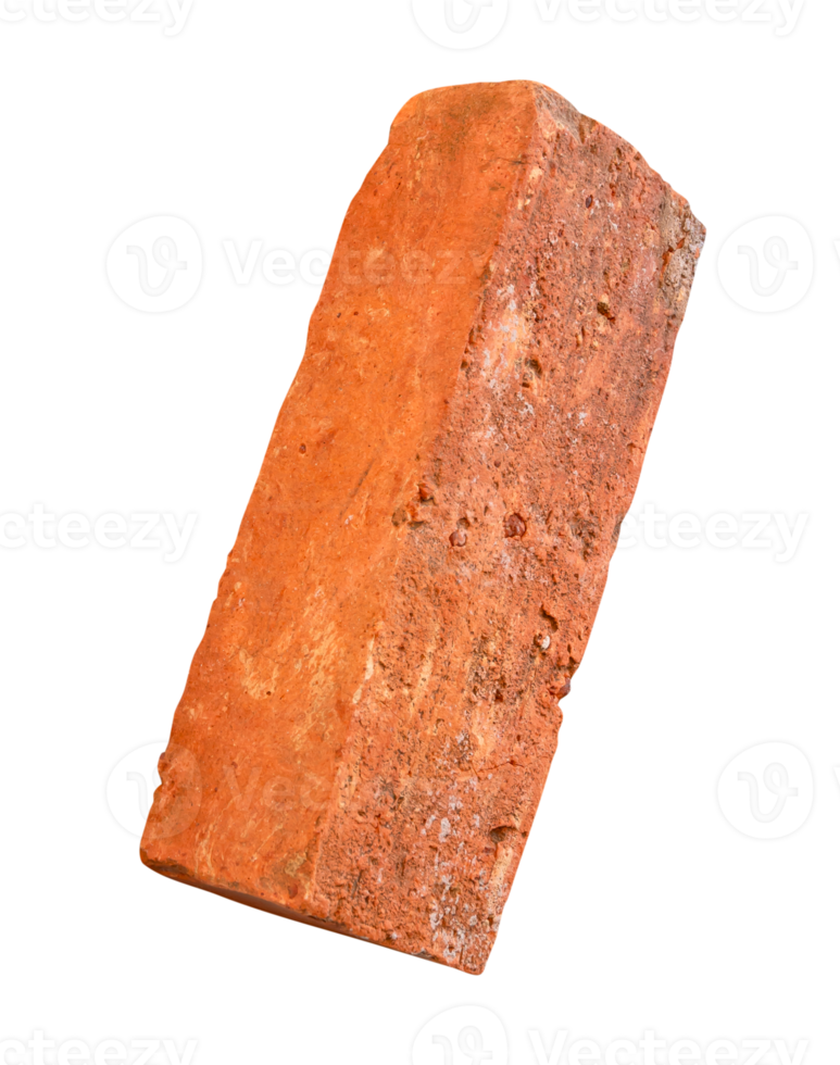 One cracked old red brick isolated with clipping path in file format png
