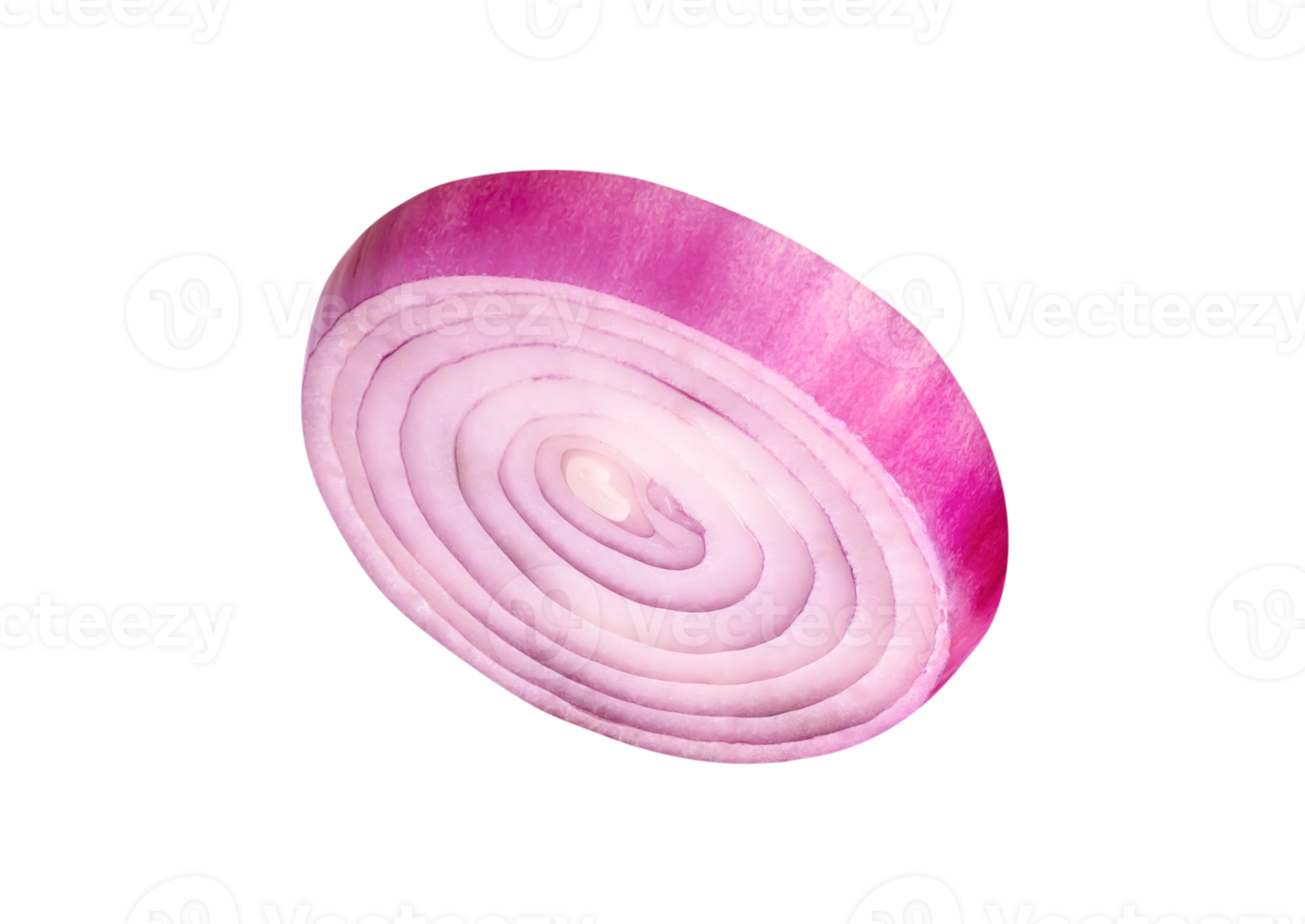 Red or purple onion bulb in slice in circle shape isolated with clipping path in file format png
