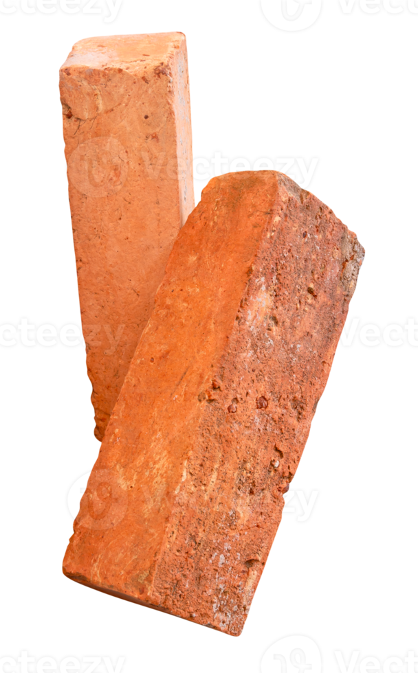Cracked red bricks in stack isolated with clipping path in file format png