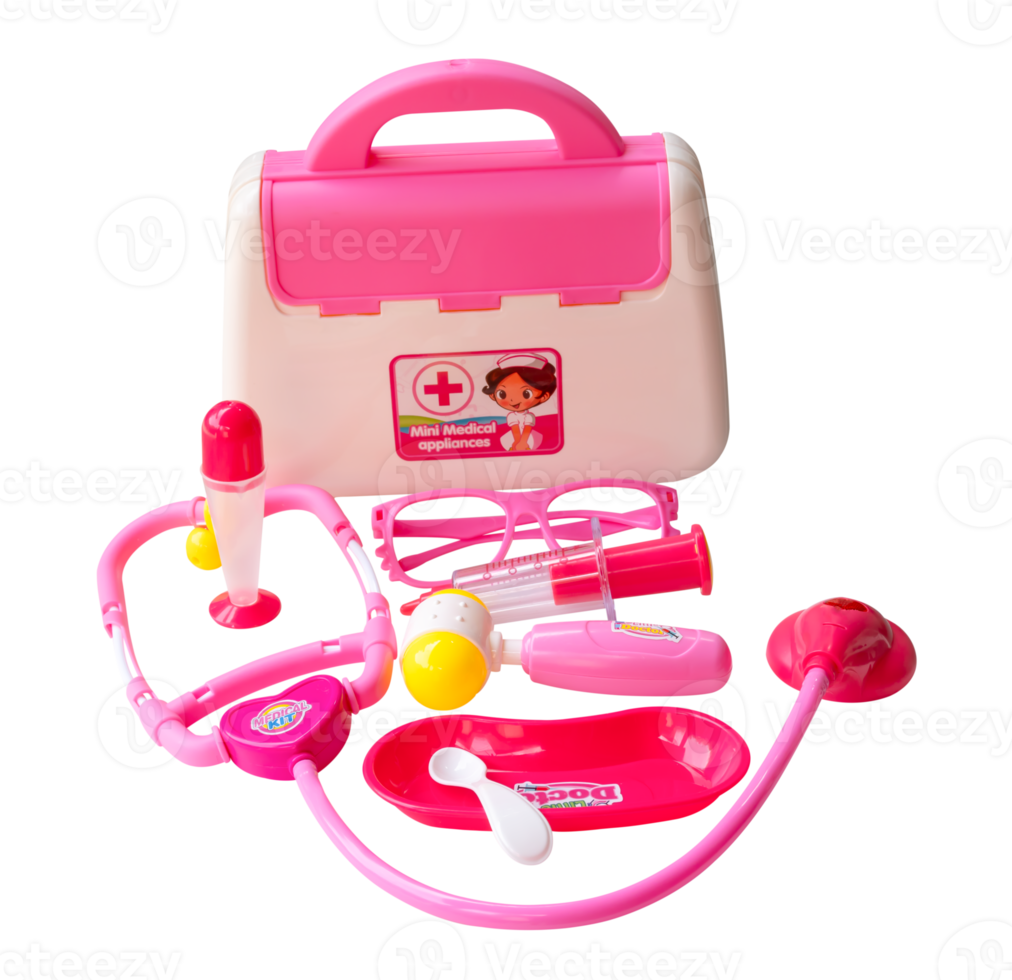 A set of mini medical appliances in toy for kids isolated with clipping path in file format png