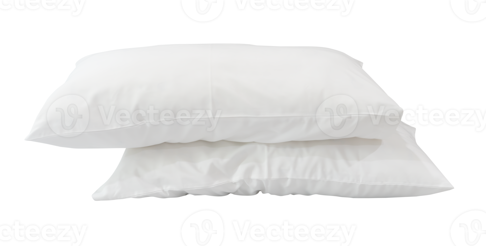 Two white pillows after use in stack isolated with clipping path in file format png
