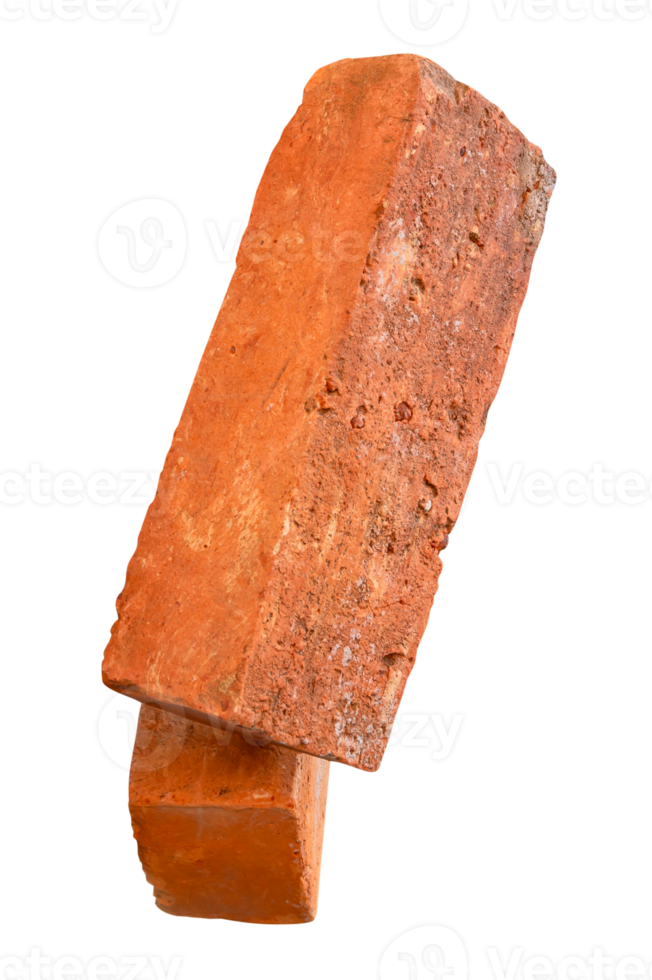 Red or orange bricks in two pieces isolated with clipping path in file format png