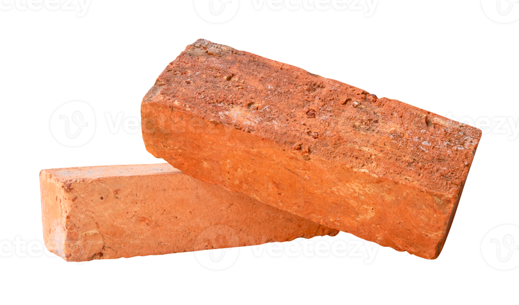 Red or orange bricks in two pieces in stack isolated with clipping path in file format png