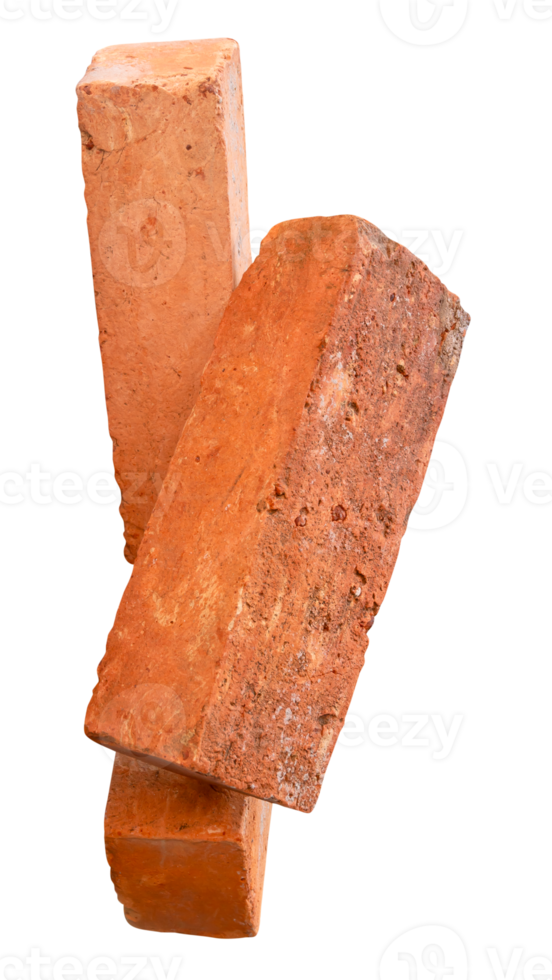 Three old orange bricks in stack isolated with clipping path in file format png
