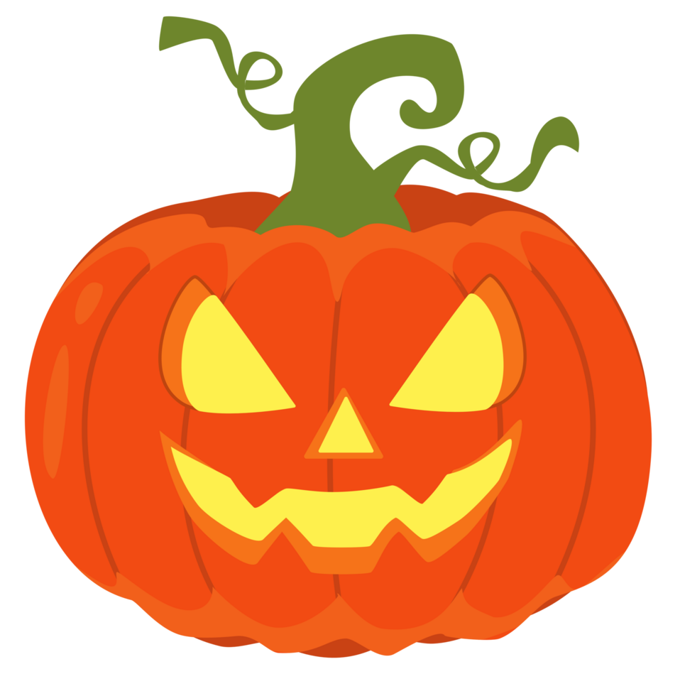 Cartoon Halloween pumpkin with spooky glowing eyes png