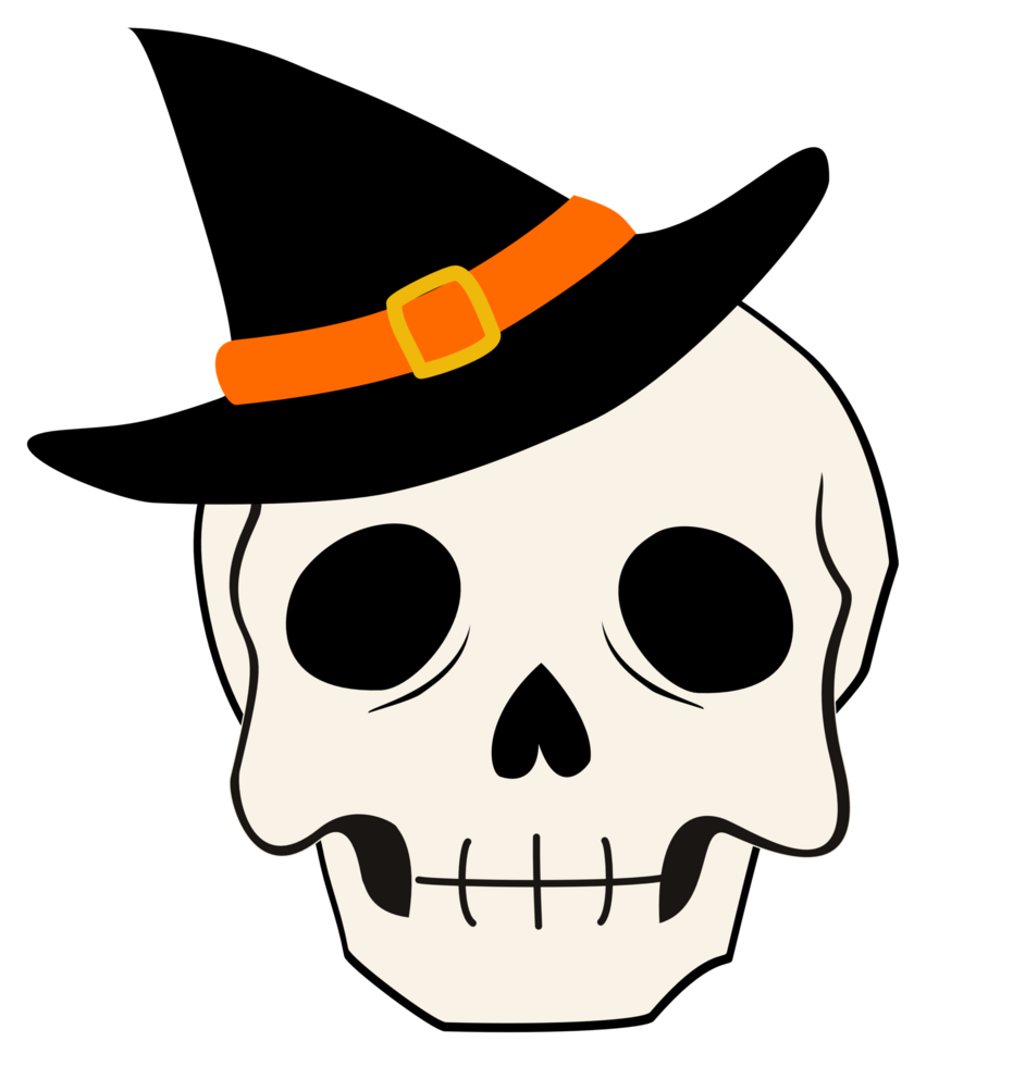 Cute Halloween skull clipart, cartoon skull illustration with spooky and fun style png