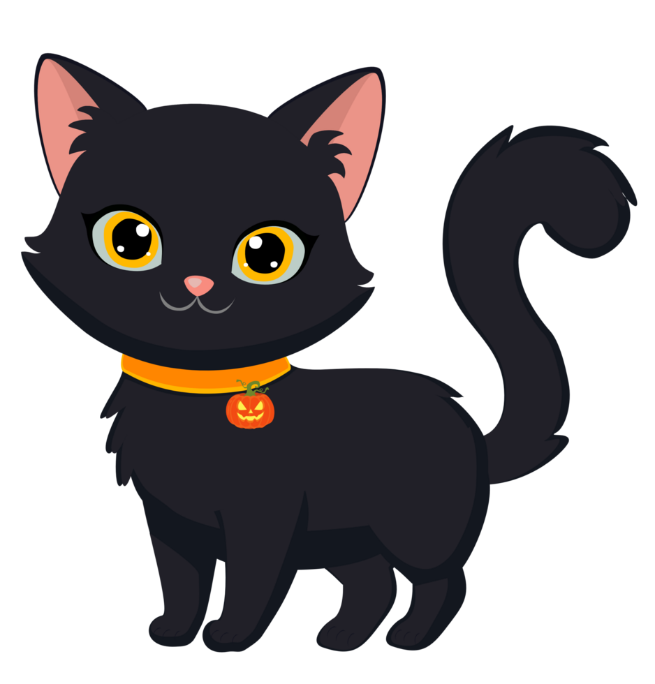 cute black cats in various Halloween poses. Adorable cartoon style perfect for spooky holiday designs png