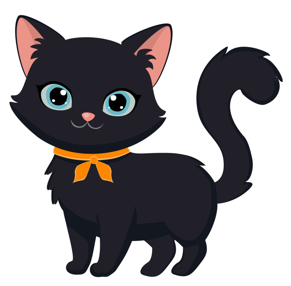 cute black cats in various Halloween poses. png