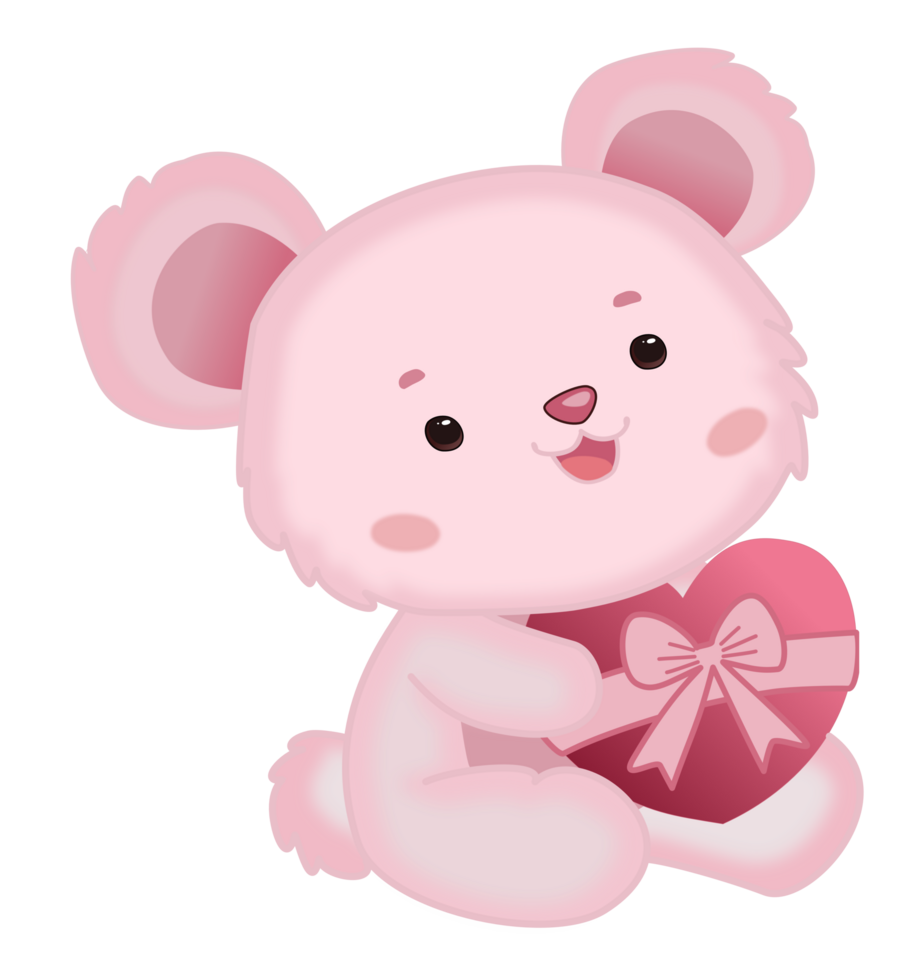 Cute pink bear holding a heart png
