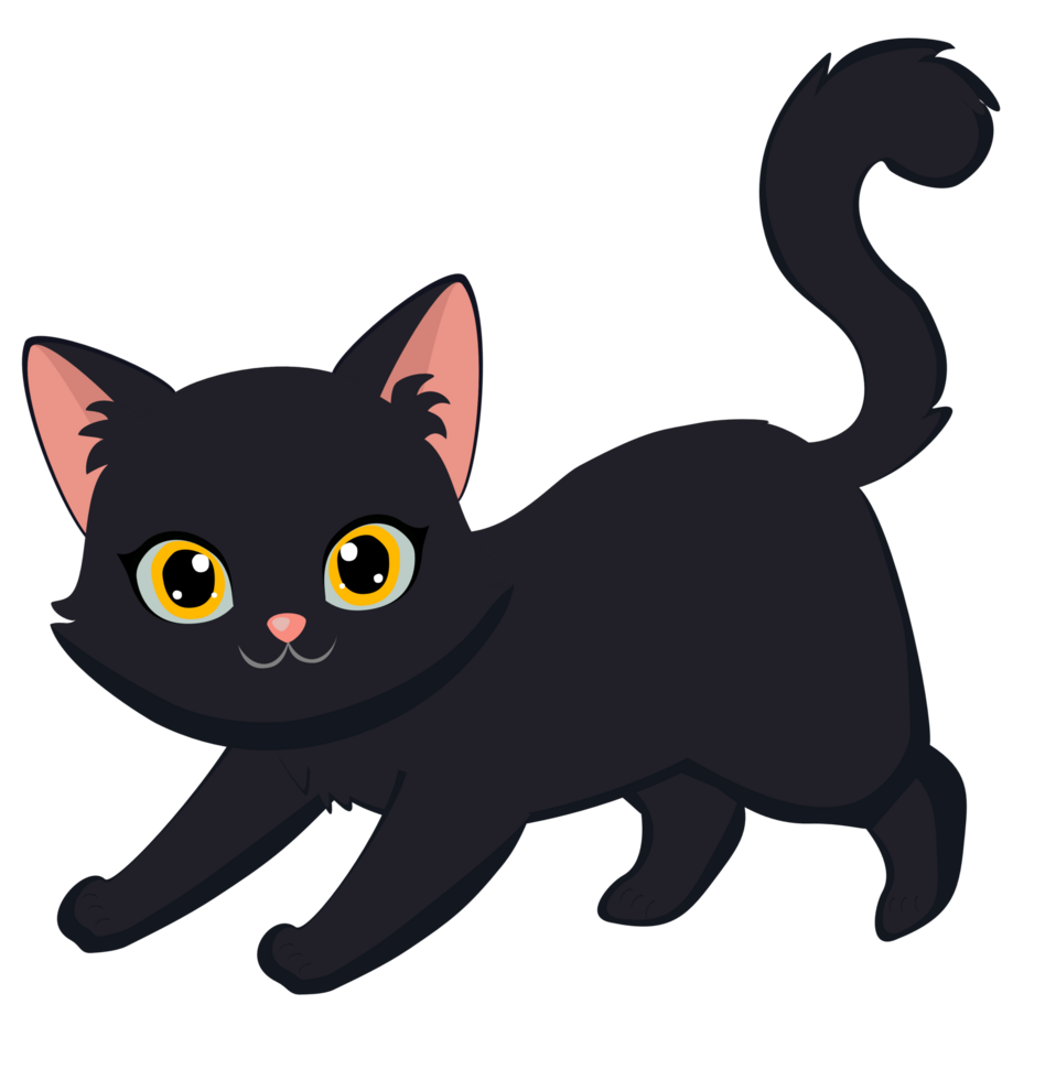 Playful cat bending forward energetic Halloween kitten. png