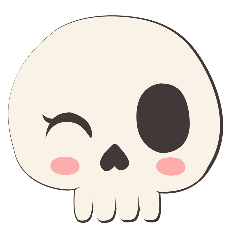 Cartoon skull illustration for Halloween, featuring a cute and spooky design, ideal for kids decorations, party prints, and festive graphics. png
