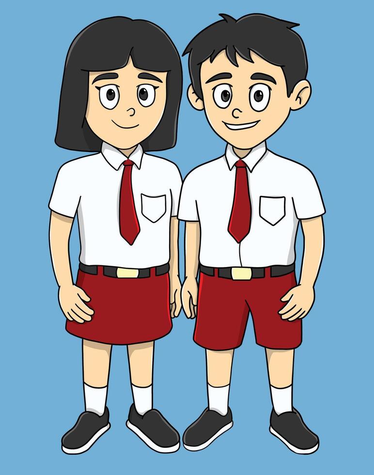 Indonesian elementary school boys and girls students vector