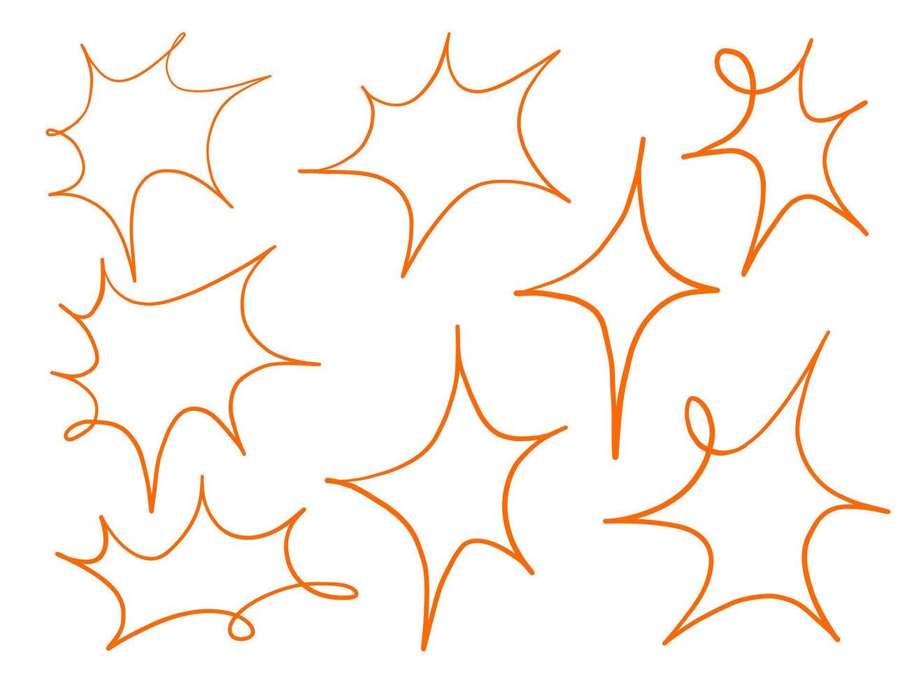 Hand Drawn Starburst Spark Collection. A collection of hand drawn starburst sparks with flowing loops irregular points and sharp edges. Perfect for digital art posters crafts and prints vector