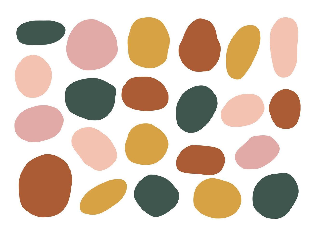 Hand Drawn Earth Tone Organic Blob Shape. A warm collection of 22 abstract hand drawn blobs in earthy tones like peach mustard and blush featuring organic oval shapes. Perfect for modern backgrounds vector