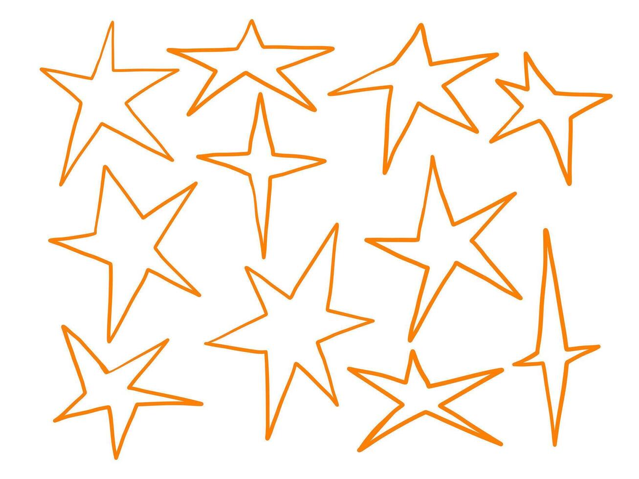 Line Art Starburst and Comic Star Set. A bold collection of eleven hand drawn star outlines in playful comic and radiant starburst styles with irregular dynamic. Perfect for stickers posters icons vector